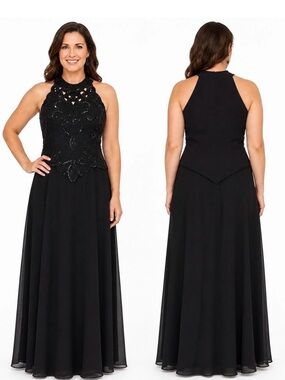 KAREN MILLER / 10/ Black Beaded Halter Evening Gown - Women's Formal Dress/